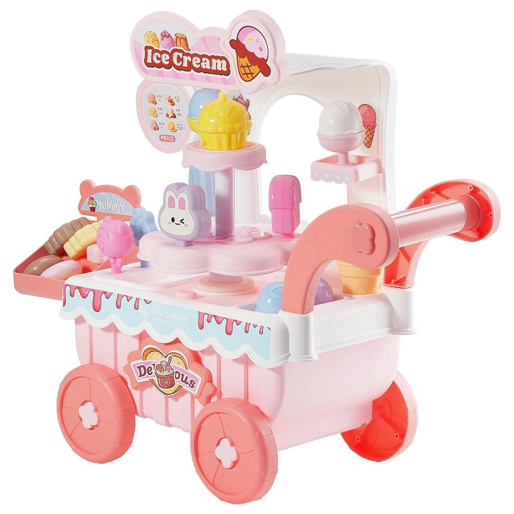 Carretto Gelati Bambini 27 Pezzi Accessori Negozio Giochi Carrello Soldi Finti Suoni Luci Educativi Rosa