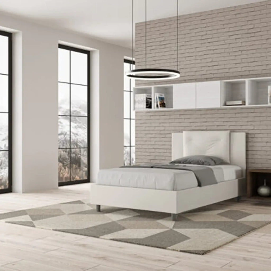 Letto una piazza e mezza senza rete imbottito 120x210 similpelle bianco Appia
