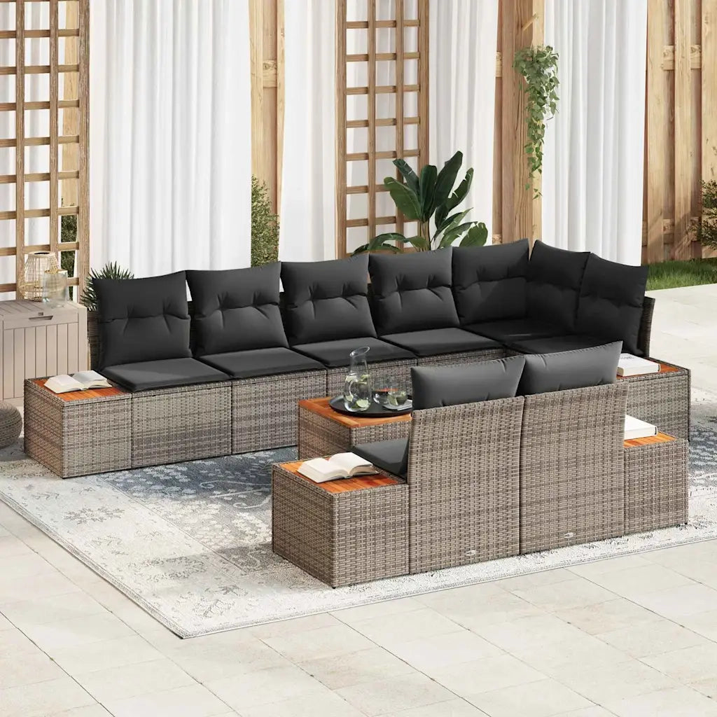 Set Divano da Giardino con cuscino 9 pcs Grigio Poly Rattan 3348115