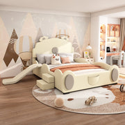Letto per bambini con scivolo e scala ¨C Minimal ¨C Beige PU 140x200cm