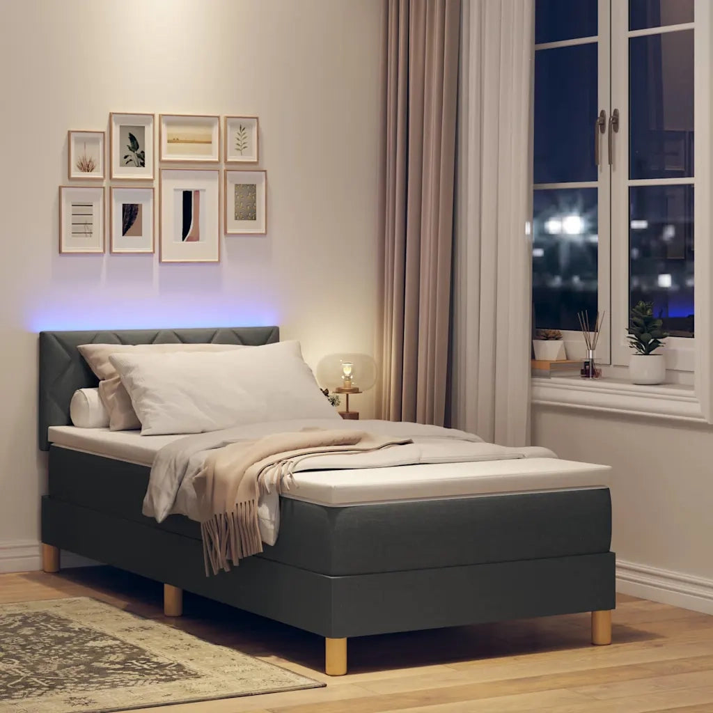 Letto a Sorgente LED con led Grigio scuro 90 x 200 cm Tessuto