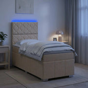 Letto Box Spring LED con Materasso Crema 90 x 200 cm Tessuto 3455526