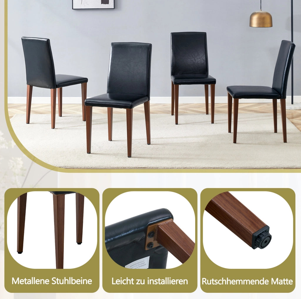 SEDIA da pranzo Set da 4 pezzi 90 cm PU nero gambe effetto noce
