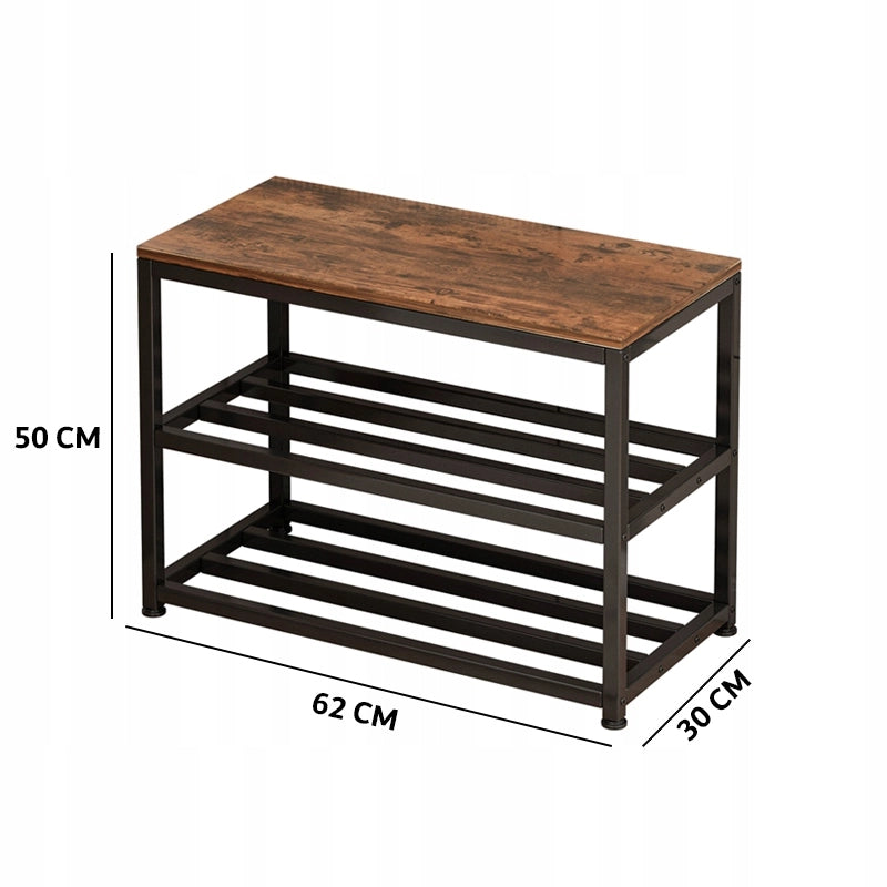 Armadio per scarpe con seduta, ampio ripiano industriale loft in legno retrò 62 cm