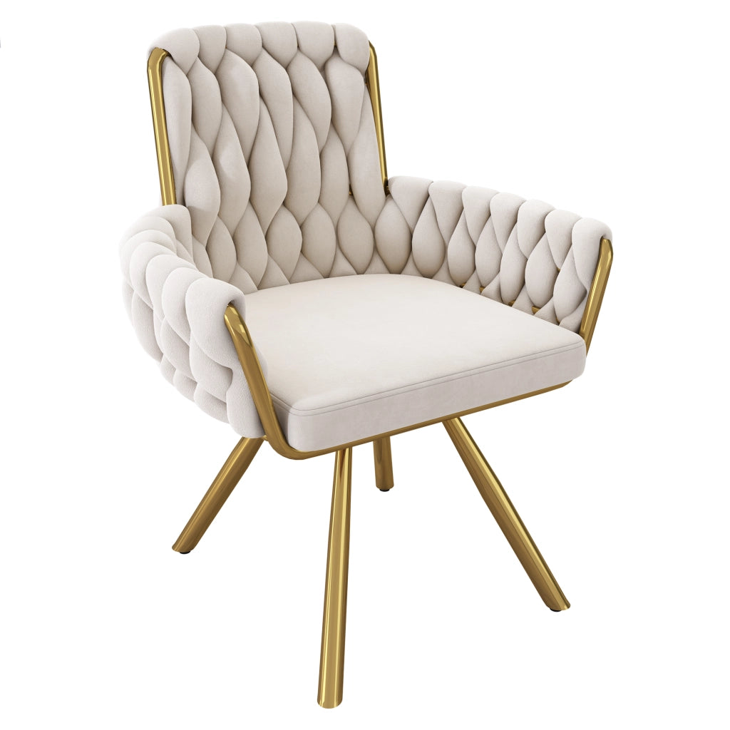 SEDIA Girevole 2 pezzi in velluto beige con braccioli e schienale alto