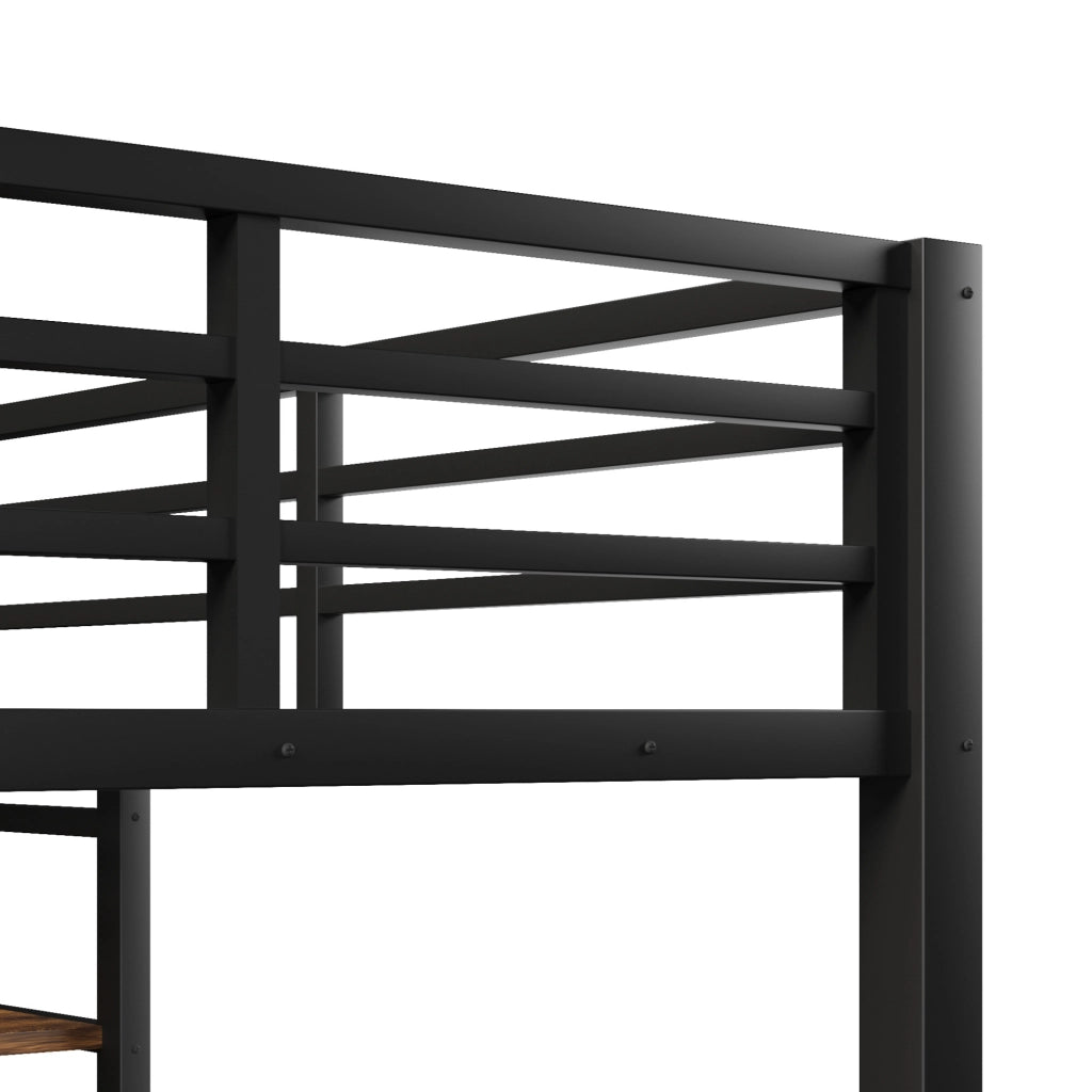 Letto a castello 90x200 e 140x200 cm con LED, USB e ripiani in metallo nero