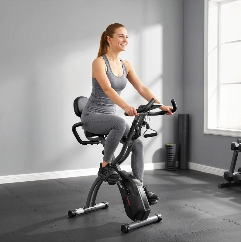 Cyclette pieghevole 3 in 1 con bande elastiche e Bluetooth
