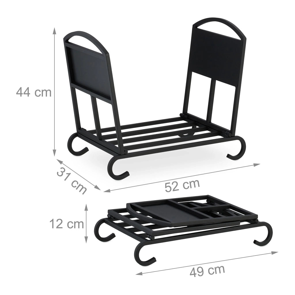 Pratico cesto portalegna pieghevole per camino 45 x 35 x 30 cm in metallo nero opaco 13_0014711