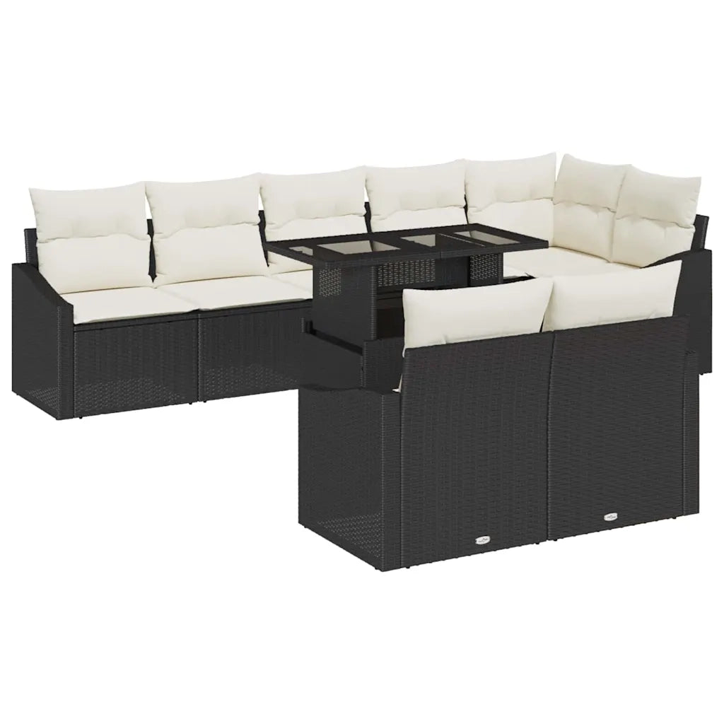 Set Divano da Giardino con cuscino 9 pcs Nero e Crema 3357760