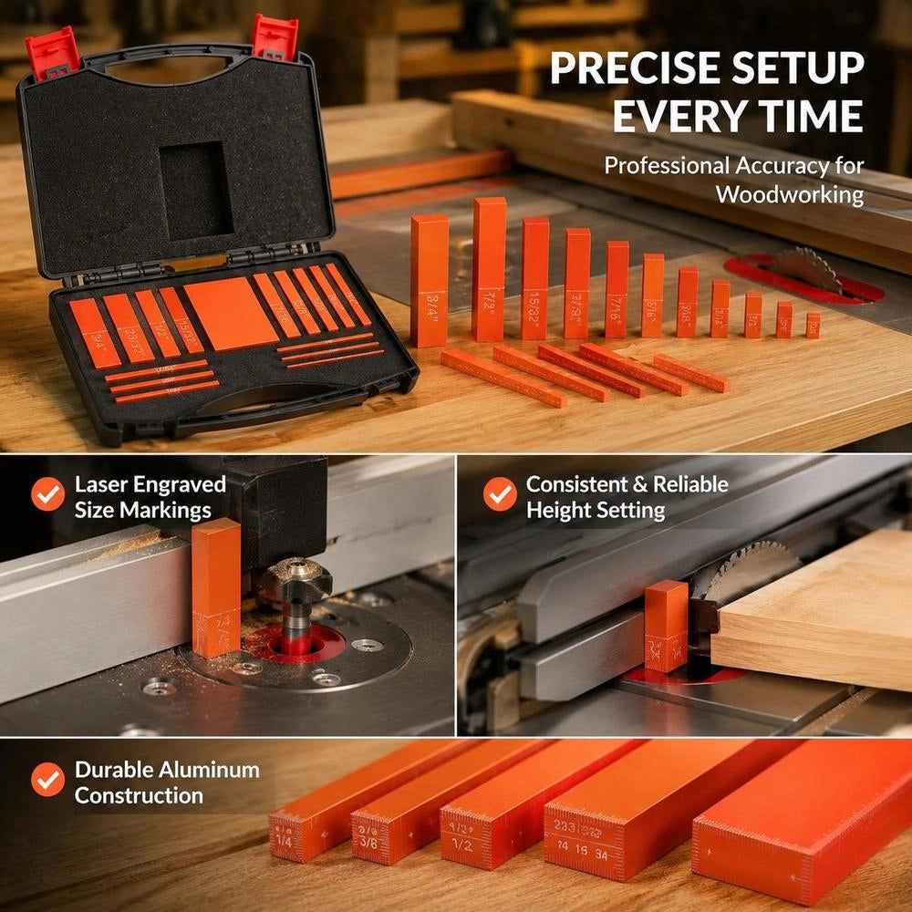 Imperial Setup Blocks, 16-piece End Gauge Set, Height Gauge Set ±0.001 Inch (approx. 25 Μm), Precision Rods, Measuring Block Set For Router And Table Saw, Accessories, Woodworking
