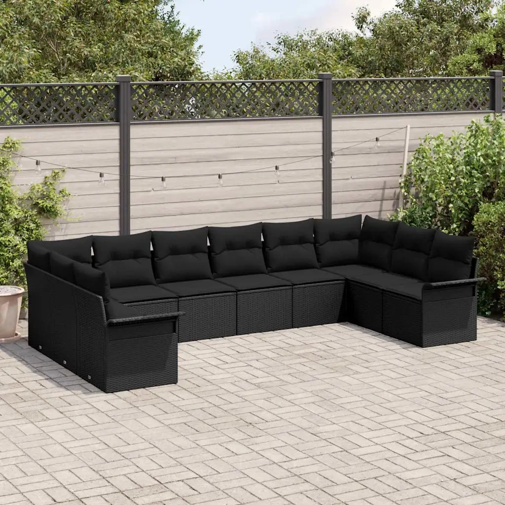 Set Divano da Giardino con cuscino 10 pcs Nero polyrattan 3345543