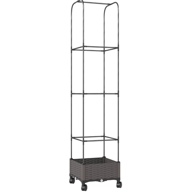 Fioriera rialzata ULEVR 40x40x185 cm con grigliato, ruote bloccabili e riserva d'acqua, nera
