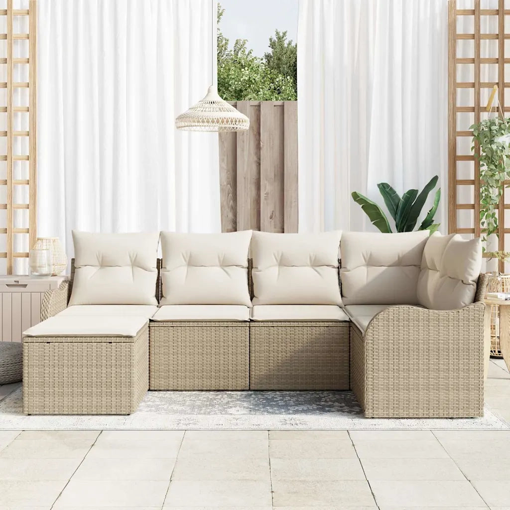 Set Divano da Giardino 6 pcs Beige e bianco Poly Rattan