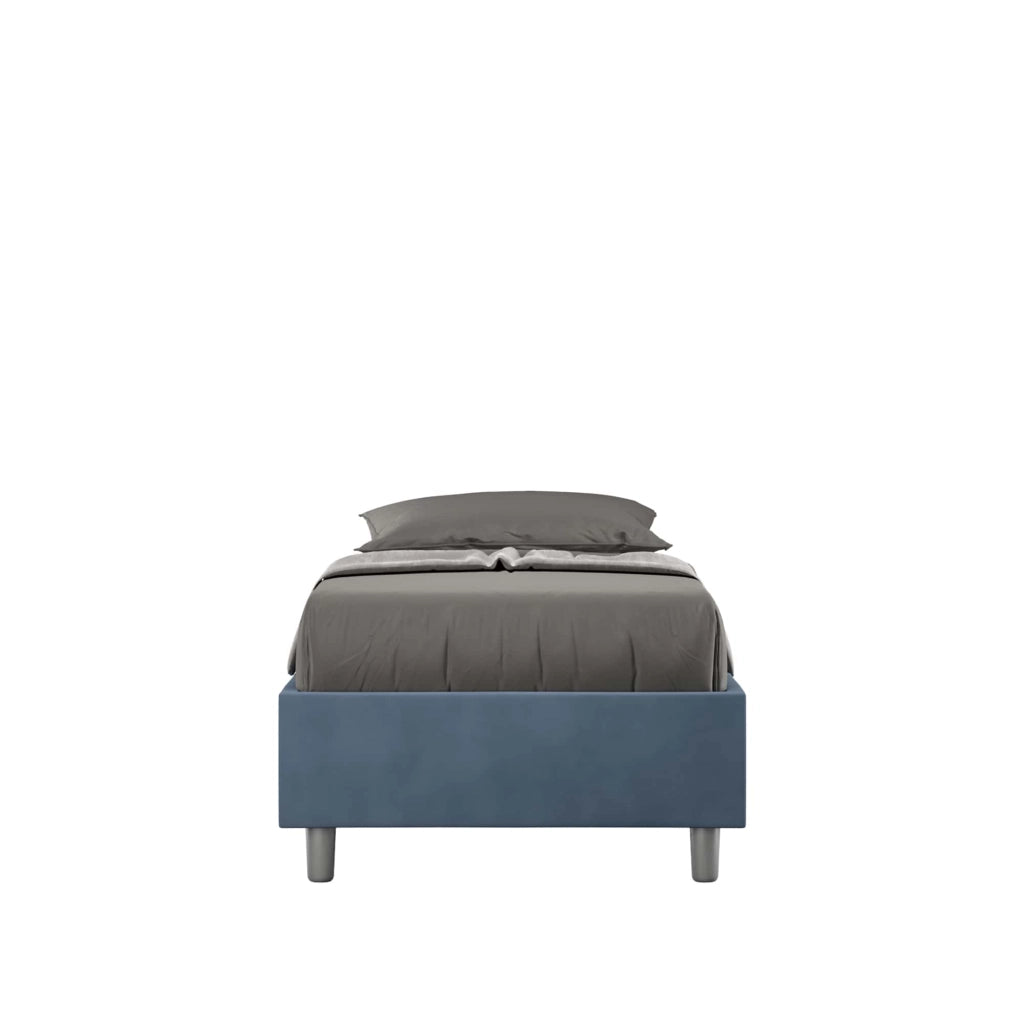 BS COM Letto singolo con rete imbottito 90x210 microfibra blu