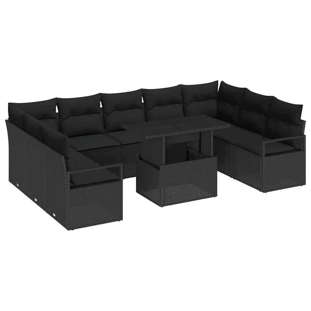 Set Divano da Giardino con cuscino 10 pcs Nero polyrattan