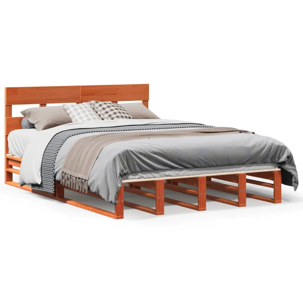 Letto senza Materasso-Struttura Letto Marrone Cera 140x190 cm in Legno di Pino 589425