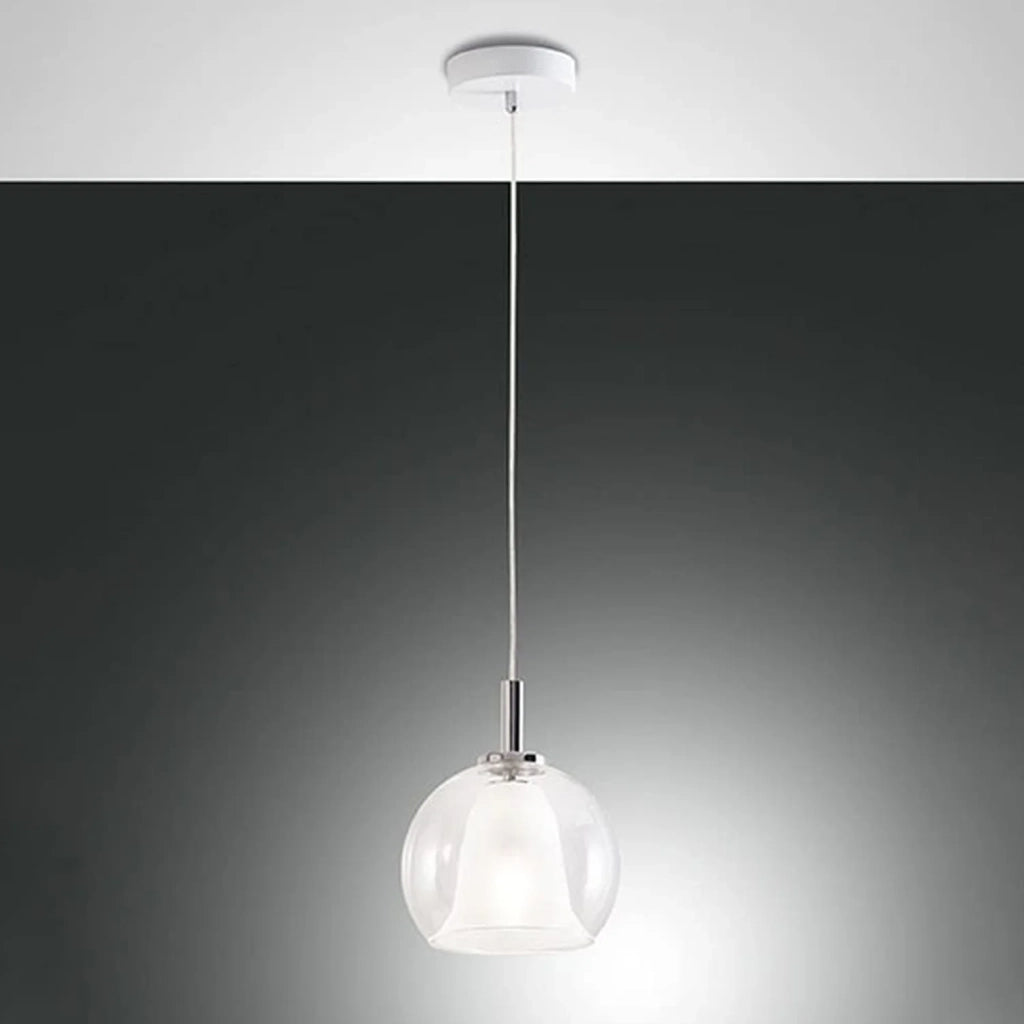 Sospensione Contemporanea Bretagna Metallo Bianco Vetro Trasparente 1 Luce E27