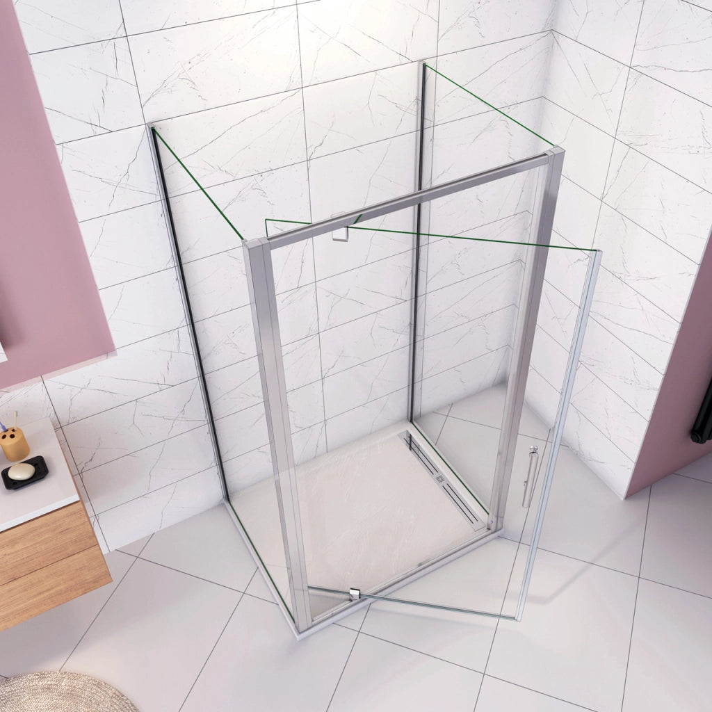 185cm Box Doccia a Tre Lati Porta Girevole Battente 80cm con Doppia Parete Fissa 70x70cm Vetro Temperato Trasparente 5 mm Profilo Cromo Lucido