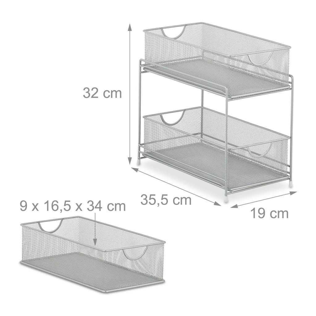 Pratico organizer con 2 cestelli scorrevoli per cucina e bagno 32 x 19 x 35,5 cm in acciaio grigio 13_0014152