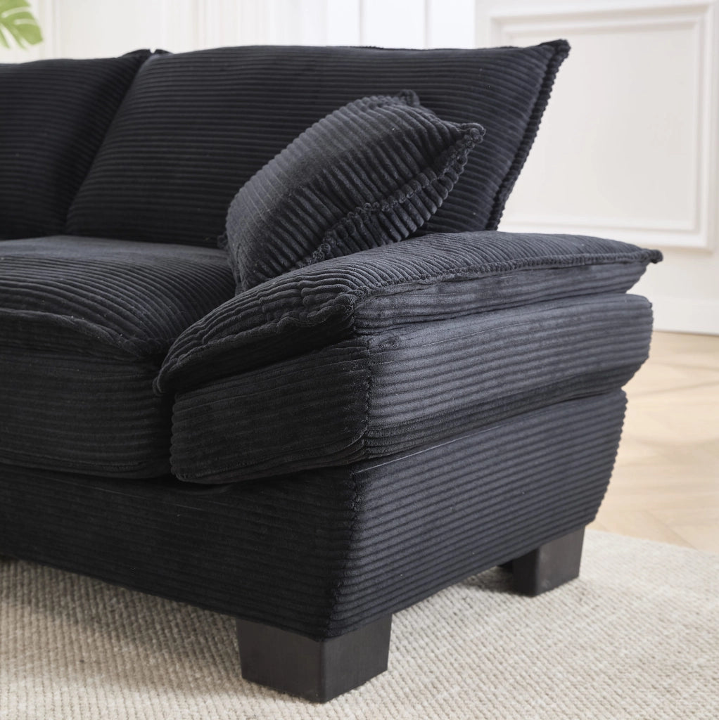 Divano a 2 posti in velluto nero 224 x 81 x 81 cm con braccioli e cuscini