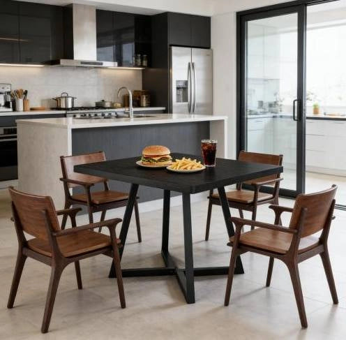 Tavolo da pranzo quadrato 80 cm in MDF e metallo; nero stile industriale