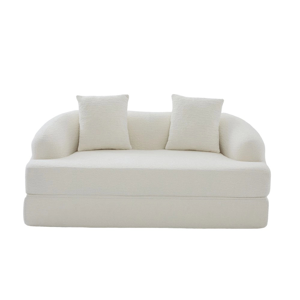Divano letto ¨C Minimal ¨C 2 posti, beige, tessuto chenille, con cuscini