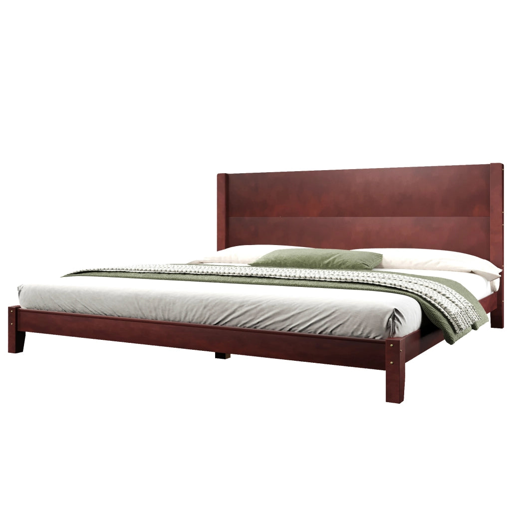 Letto matrimoniale a piattaforma 180 × 200 cm con testiera e rete a doghe marrone in MDF