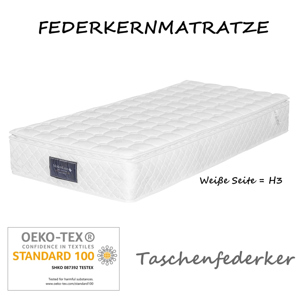 Letto imbottito 90x200 cm beige con materasso, LED e ricarica USB-C