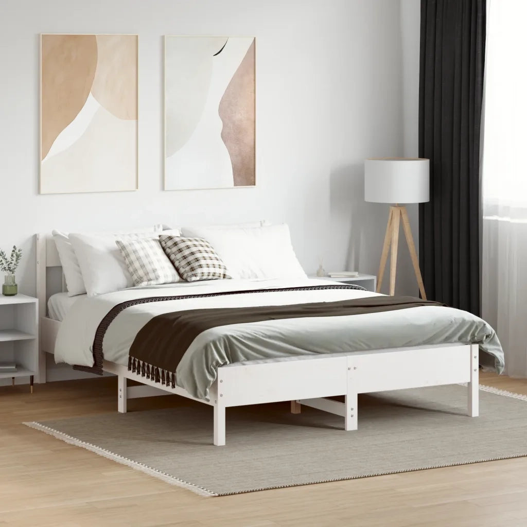Letto senza Materasso-Struttura Letto Bianco 135x190 cm Legno Massello di Pino 647774