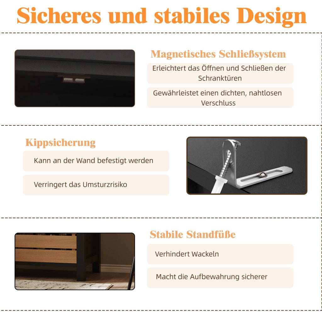 Credenza alta da cucina 80x40x140 cm con 2 ante; 5 cassetti e cestini; nera