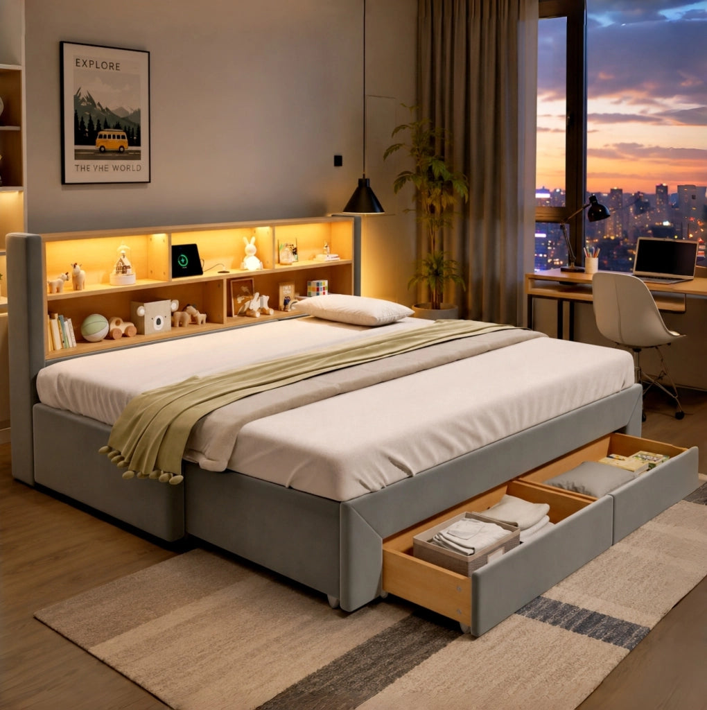 Letto da giorno 90x200 cm grigio in velluto, estraibile fino a 180x200 cm, senza materasso
