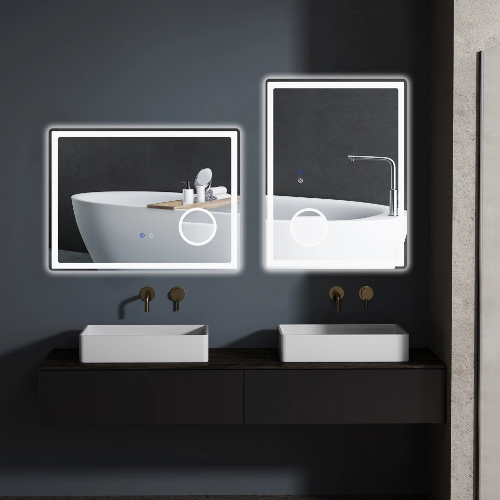 Specchio da bagno LED con ingrandimento 3×, touch, 3 colori di luce, antiappannamento, bianco, da parete