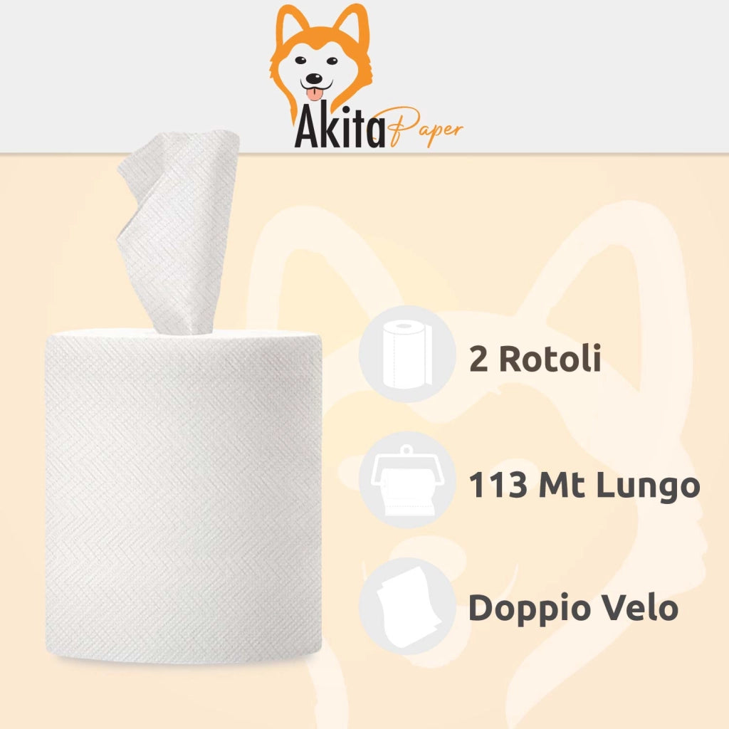 Akitaink 8 Rotoloni Asciugatutto Doppio Velo Multiuso
