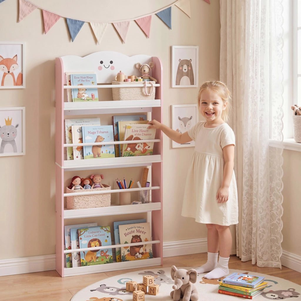 Libreria a muro per bambini ¨C Xylo ¨C 4 ripiani rosa 60x12x108cm