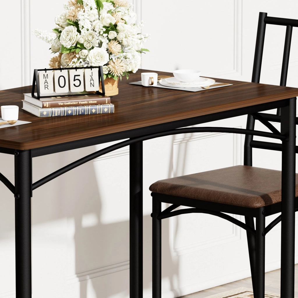 Set tavolo da pranzo con 4 sedie, stile industriale, finitura noce, per cucina e soggiorno