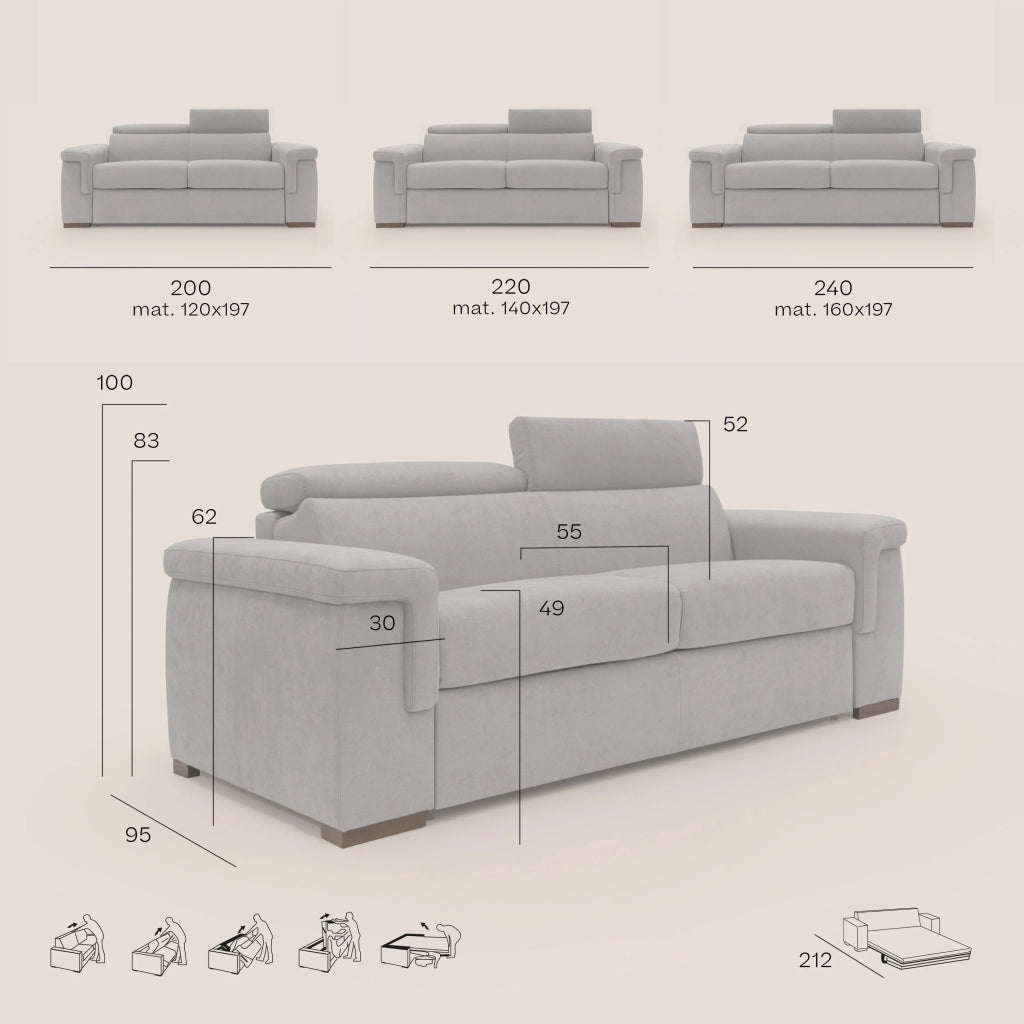 Giunone Divano letto mat. H18 240 cm (mat. 160x197 cm) beige