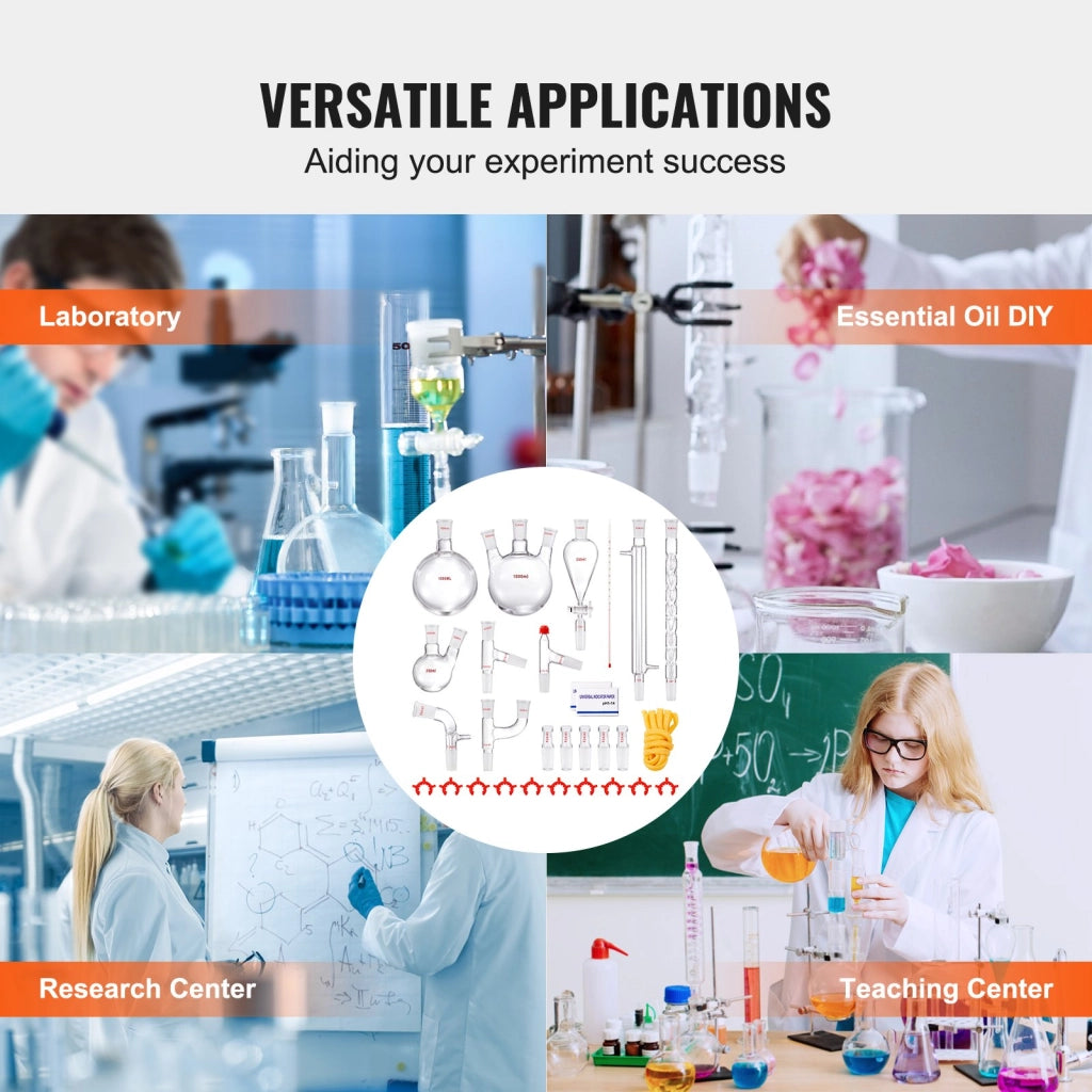 Kit di distillazione da laboratorio 29 pezzi in vetro borosilicato 3.3 giunti 24/40 boccetta 1000 ml YHEO-8 per oli essenziali
