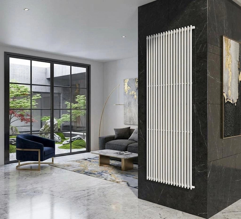 Radiatore design 200x74 cm (18 tubi) in acciaio bianco a tubi tondi interasse verticale H. 200 PISA