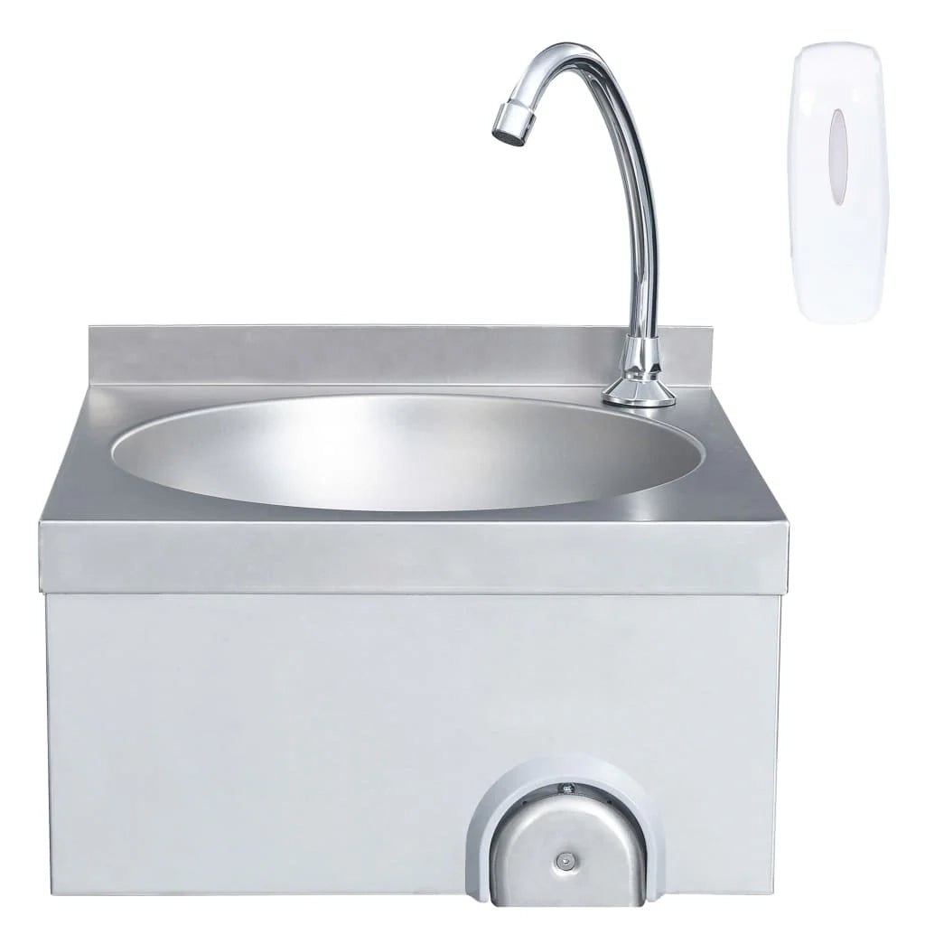 Lavabo per il lavaggio delle mani con rubinetto e dispenser di sapone lavabo da appoggio per cucina mensa officina 40 x 40 cm acciaio inox 02_0002445