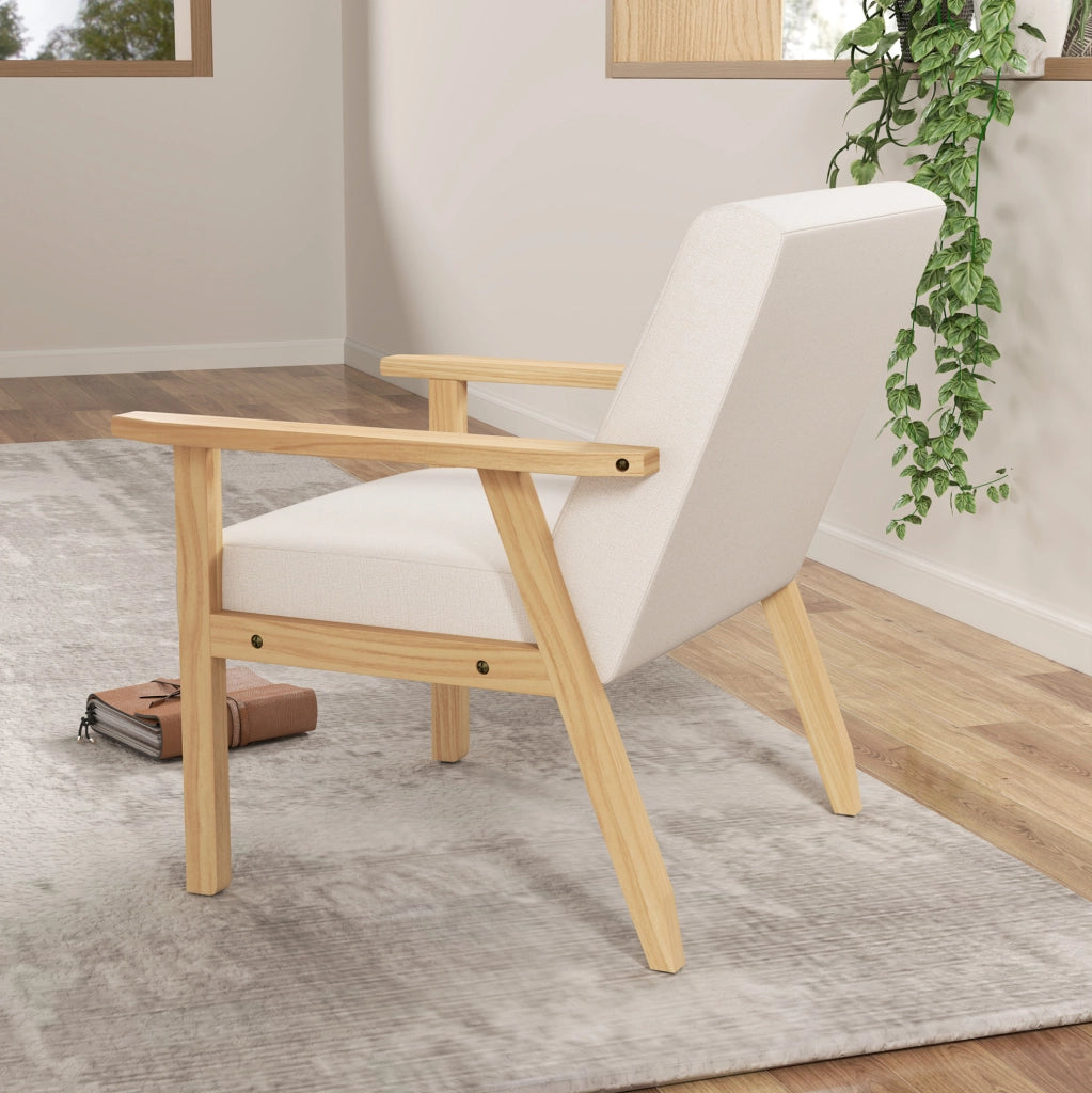 Poltrona scandinava in lino color crema