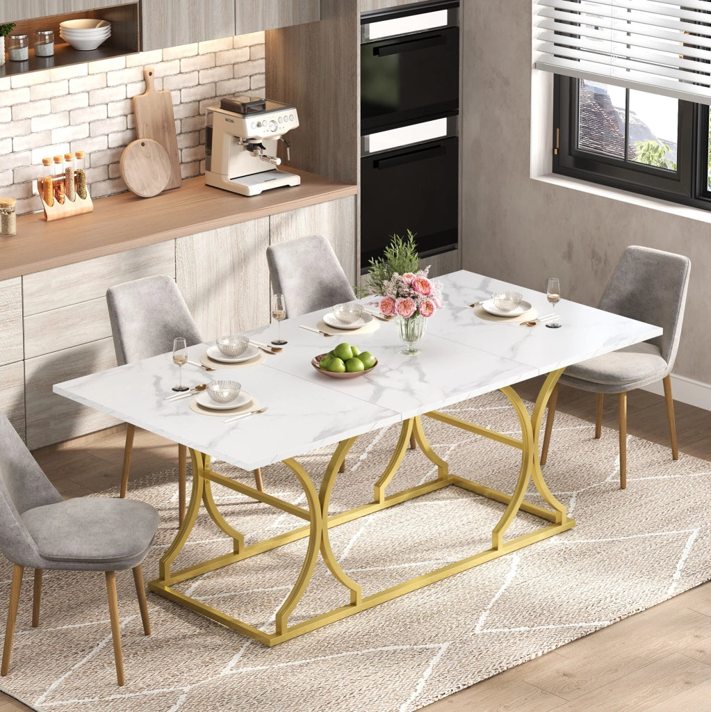 TAVOLO da pranzo 200x80x76 cm effetto marmo bianco e oro