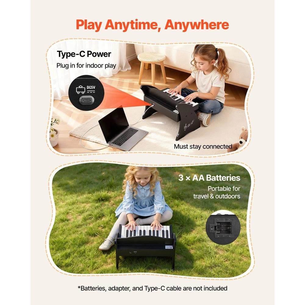 Tastiera Pianoforte Bambini 25 Tasti Strumento Musicale Educativo Suono Realistico Doppia Alimentazione Nero