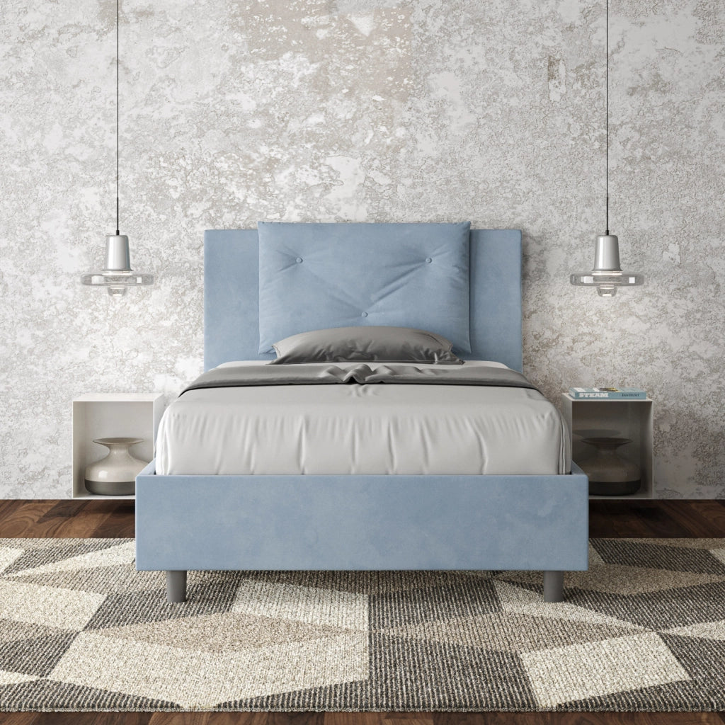 BS COM Letto singolo contenitore imbottito 100x190 microfibra azzurro