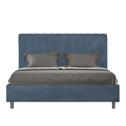 BS COM Letto queen size con rete imbottito 150x200 microfibra blu