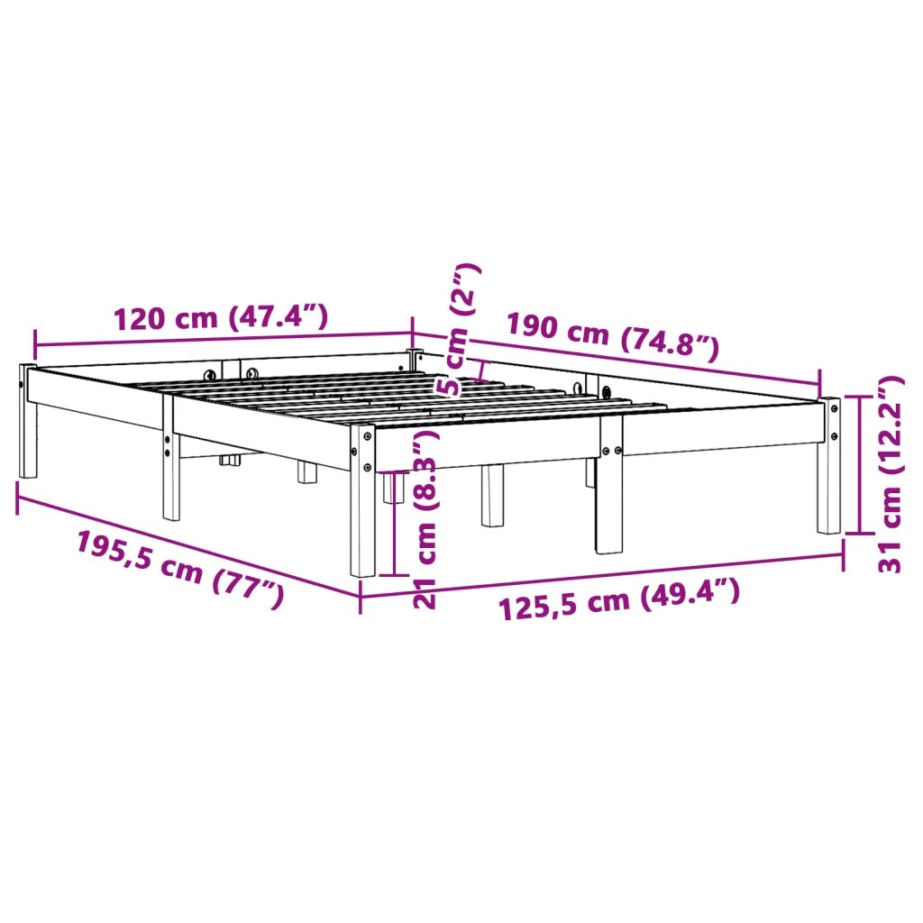 Letto senza Materasso-Struttura Letto Marrone Cera 120x190 cm in Legno di Pino 170369