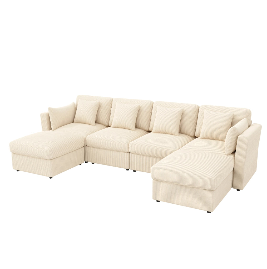 Divano angolare a U modulare 290x159,5x89 cm in velluto a coste beige