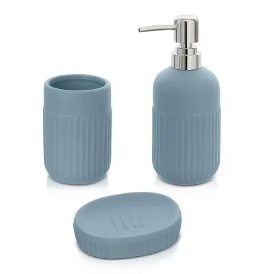 Accessori bagno da appoggio in set 3 pezzi in ceramica colore turchese cobalto Cup