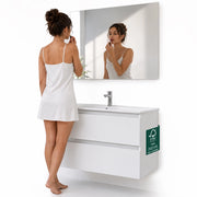 Mobile da Bagno Sospeso con Specchio e 2 Cassetti Otranto Larghezza 90cm Bianco