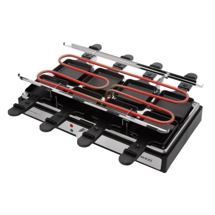 Raclette elettrica con grill e pietra, piastra 42x21 cm 8 persone, termostato regolabile 1400W per carne e formaggio - Sogo