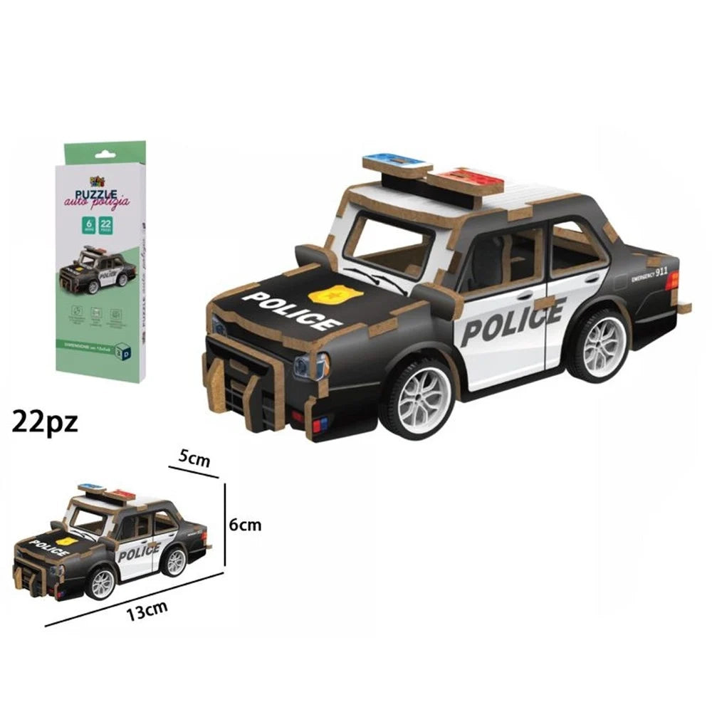 Trade Shop - Puzzle 3d Modellino Giocattolo In Legno 22 Pz Da Assemblare Modello Auto Polizia 32384 -